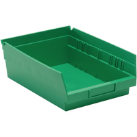 Shelf Bins, 8-3/8" W x 4" H x 11-5/8" D, Green, 30 lbs. Capacity Chandler Sales