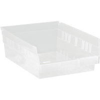Shelf Bins, 8-3/8" W x 4" H x 11-5/8" D, Clear, 30 lbs. Capacity Chandler Sales