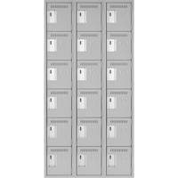 Clean Line Lockerettes, 6 -tier, Bank of 3, 36" x 18" x 72", Steel, Grey, Rivet (Assembled) Chandler Sales