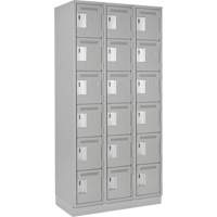 Clean Line Lockerette, 6 -tier, Bank of 3, 36" x 18" x 76", Steel, Grey, Rivet (Assembled) Chandler Sales