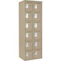 Clean Line Lockerette, 6 -tier, Bank of 2, 24" x 18" x 72", Steel, Beige, Rivet (Assembled) Chandler Sales