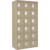Clean Line Lockerette, 6 -tier, Bank of 3, 36" x 18" x 72", Steel, Beige, Rivet (Assembled) Chandler Sales