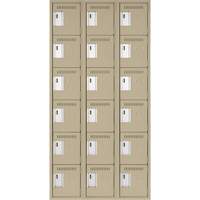 Clean Line Lockerette, 6 -tier, Bank of 3, 36" x 18" x 72", Steel, Beige, Rivet (Assembled) Chandler Sales