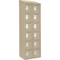 Clean Line Lockerette, 6 -tier, Bank of 2, 24" x 18" x 78", Steel, Beige, Rivet (Assembled) Chandler Sales