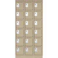 Clean Line Lockerette, 6 -tier, Bank of 3, 36" x 18" x 76", Steel, Beige, Rivet (Assembled) Chandler Sales