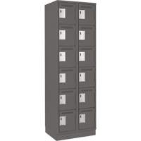 Clean Line Lockerette, 6 -tier, Bank of 2, 24" x 18" x 76", Steel, Charcoal, Rivet (Assembled) Chandler Sales