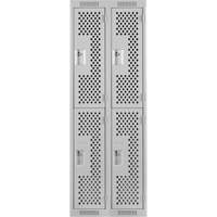 Clean Line Lockers, 2 -tier, Bank of 2, 24" x 12" x 72", Steel, Grey, Rivet (Assembled), Perforated Chandler Sales