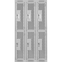 Clean Line Lockers, 2 -tier, Bank of 3, 36" x 12" x 72", Steel, Grey, Rivet (Assembled), Perforated Chandler Sales