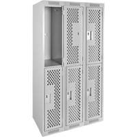 Clean Line Lockers, 2 -tier, Bank of 3, 36" x 12" x 72", Steel, Grey, Rivet (Assembled), Perforated Chandler Sales