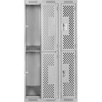 Clean Line Lockers, 2 -tier, Bank of 3, 36" x 12" x 72", Steel, Grey, Rivet (Assembled), Perforated Chandler Sales