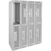 Clean Line Lockers, 2 -tier, Bank of 4, 48" x 12" x 72", Steel, Grey, Rivet (Assembled), Perforated Chandler Sales