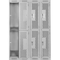 Clean Line Lockers, 2 -tier, Bank of 4, 48" x 12" x 72", Steel, Grey, Rivet (Assembled), Perforated Chandler Sales