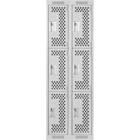 Clean Line Lockers, 3 -tier, Bank of 2, 24" x 12" x 72", Steel, Grey, Rivet (Assembled), Perforated Chandler Sales