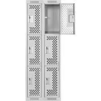 Clean Line Lockers, 3 -tier, Bank of 2, 24" x 12" x 72", Steel, Grey, Rivet (Assembled), Perforated Chandler Sales