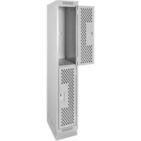 Clean Line Lockers, 2 -tier, 12" x 18" x 76", Steel, Grey, Rivet (Assembled), Perforated Chandler Sales