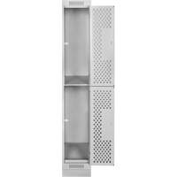 Clean Line Lockers, 2 -tier, 12" x 18" x 76", Steel, Grey, Rivet (Assembled), Perforated Chandler Sales