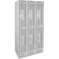 Clean Line Lockers, 2 -tier, Bank of 3, 36" x 12" x 76", Steel, Grey, Rivet (Assembled), Perforated Chandler Sales