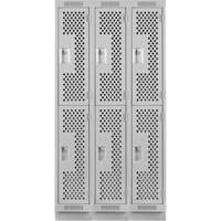 Clean Line Lockers, 2 -tier, Bank of 3, 36" x 12" x 76", Steel, Grey, Rivet (Assembled), Perforated Chandler Sales
