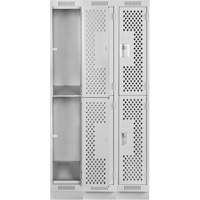 Clean Line Lockers, 2 -tier, Bank of 3, 36" x 12" x 76", Steel, Grey, Rivet (Assembled), Perforated Chandler Sales