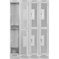 Clean Line Lockers, 2 -tier, Bank of 4, 48" x 12" x 76", Steel, Grey, Rivet (Assembled), Perforated Chandler Sales