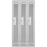 Clean Line Lockers, Bank of 3, 36" x 15" x 82", Steel, Grey, Rivet (Assembled), Perforated Chandler Sales