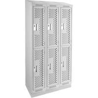 Clean Line Lockers, 2 -tier, Bank of 3, 36" x 15" x 82", Steel, Grey, Rivet (Assembled), Perforated Chandler Sales