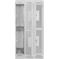 Clean Line Lockers, 2 -tier, Bank of 3, 36" x 15" x 82", Steel, Grey, Rivet (Assembled), Perforated Chandler Sales