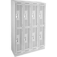 Clean Line Lockers, 2 -tier, Bank of 4, 48" x 15" x 82", Steel, Grey, Rivet (Assembled), Perforated Chandler Sales