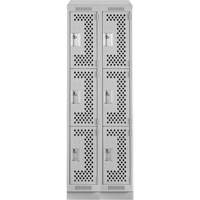 Clean Line Lockers, 3 -tier, Bank of 2, 24" x 15" x 82", Steel, Grey, Rivet (Assembled), Perforated Chandler Sales