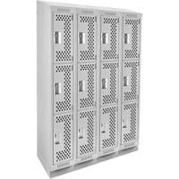 Clean Line Lockers, 3 -tier, Bank of 4, 48" x 15" x 82", Steel, Grey, Rivet (Assembled), Perforated Chandler Sales