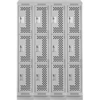 Clean Line Lockers, 3 -tier, Bank of 4, 48" x 15" x 82", Steel, Grey, Rivet (Assembled), Perforated Chandler Sales