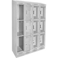 Clean Line Lockers, 3 -tier, Bank of 4, 48" x 15" x 82", Steel, Grey, Rivet (Assembled), Perforated Chandler Sales