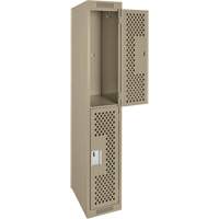 Clean Line Lockers, 2 -tier, 12" x 12" x 72", Steel, Beige, Rivet (Assembled), Perforated Chandler Sales