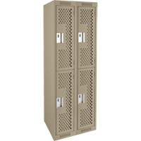 Clean Line Lockers, 2 -tier, Bank of 2, 24" x 12" x 72", Steel, Beige, Rivet (Assembled), Perforated Chandler Sales