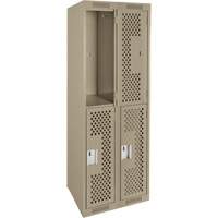 Clean Line Lockers, 2 -tier, Bank of 2, 24" x 12" x 72", Steel, Beige, Rivet (Assembled), Perforated Chandler Sales