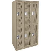 Clean Line Lockers, 2 -tier, Bank of 3, 36" x 12" x 72", Steel, Beige, Rivet (Assembled), Perforated Chandler Sales
