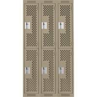 Clean Line Lockers, 2 -tier, Bank of 3, 36" x 12" x 72", Steel, Beige, Rivet (Assembled), Perforated Chandler Sales