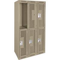 Clean Line Lockers, 2 -tier, Bank of 3, 36" x 12" x 72", Steel, Beige, Rivet (Assembled), Perforated Chandler Sales