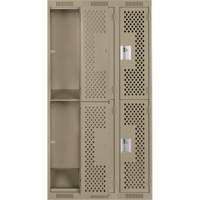 Clean Line Lockers, 2 -tier, Bank of 3, 36" x 12" x 72", Steel, Beige, Rivet (Assembled), Perforated Chandler Sales