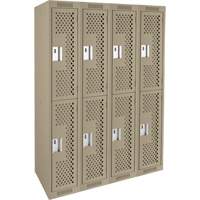 Clean Line Lockers, 2 -tier, Bank of 4, 48" x 12" x 72", Steel, Beige, Rivet (Assembled), Perforated Chandler Sales