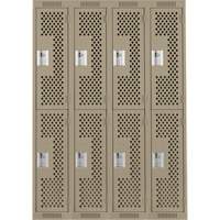 Clean Line Lockers, 2 -tier, Bank of 4, 48" x 12" x 72", Steel, Beige, Rivet (Assembled), Perforated Chandler Sales