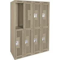 Clean Line Lockers, 2 -tier, Bank of 4, 48" x 12" x 72", Steel, Beige, Rivet (Assembled), Perforated Chandler Sales