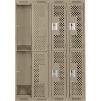 Clean Line Lockers, 2 -tier, Bank of 4, 48" x 12" x 72", Steel, Beige, Rivet (Assembled), Perforated Chandler Sales