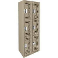 Clean Line Lockers, 3 -tier, Bank of 2, 24" x 12" x 72", Steel, Beige, Rivet (Assembled), Perforated Chandler Sales