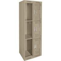 Clean Line Lockers, 3 -tier, Bank of 2, 24" x 12" x 72", Steel, Beige, Rivet (Assembled), Perforated Chandler Sales
