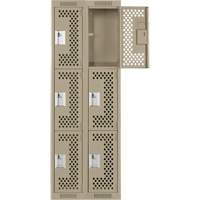 Clean Line Lockers, 3 -tier, Bank of 2, 24" x 12" x 72", Steel, Beige, Rivet (Assembled), Perforated Chandler Sales