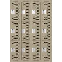 Clean Line Lockers, 3 -tier, Bank of 4, 48" x 12" x 72", Steel, Beige, Rivet (Assembled), Perforated Chandler Sales