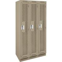 Clean Line Lockers, Bank of 3, 36" x 18" x 76", Steel, Beige, Rivet (Assembled), Perforated Chandler Sales