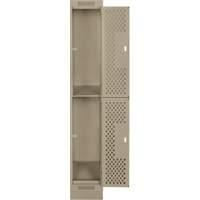 Clean Line Lockers, 2 -tier, 12" x 12" x 76", Steel, Beige, Rivet (Assembled), Perforated Chandler Sales