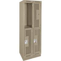 Clean Line Lockers, 2 -tier, Bank of 2, 24" x 12" x 76", Steel, Beige, Rivet (Assembled), Perforated Chandler Sales